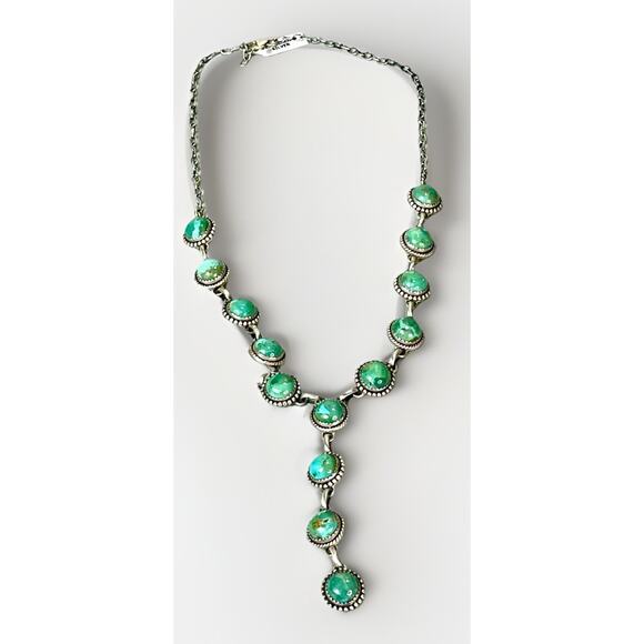 Native American NAVAJO Sterling Silver MOJAVE TURQUOISE Lariat Necklace 26"- NEW - Picture 2 of 16